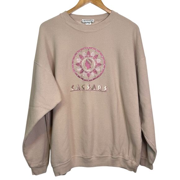 Vintage Caesars Palace Waffle Weave Size Medium Pullover Embroidered Sweatshirt - Picture 1 of 5